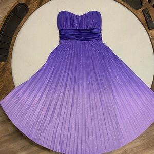 Long purple ombré strapless sparkle dress